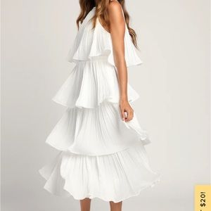 Tier and Far White Tiered Pleated Halter Midi Dress (Lulus)